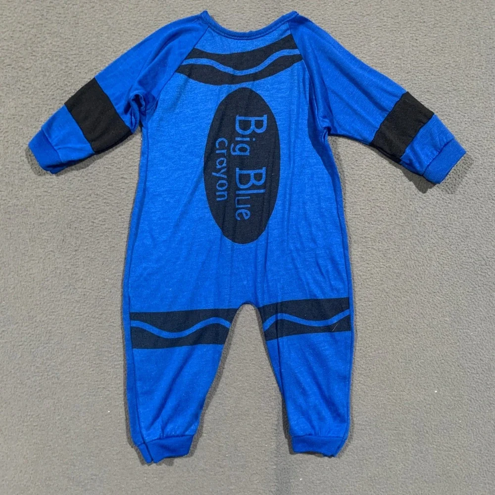 Vintage Dr. Denton Crayon Romper Kids L 19-26 lbs Blue 90s Snap Back Pajamas